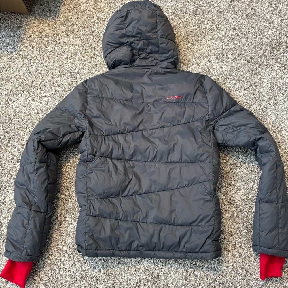 Spyder Men Charcoal and Crimson Puffer Jacket - Picture 9 of 14